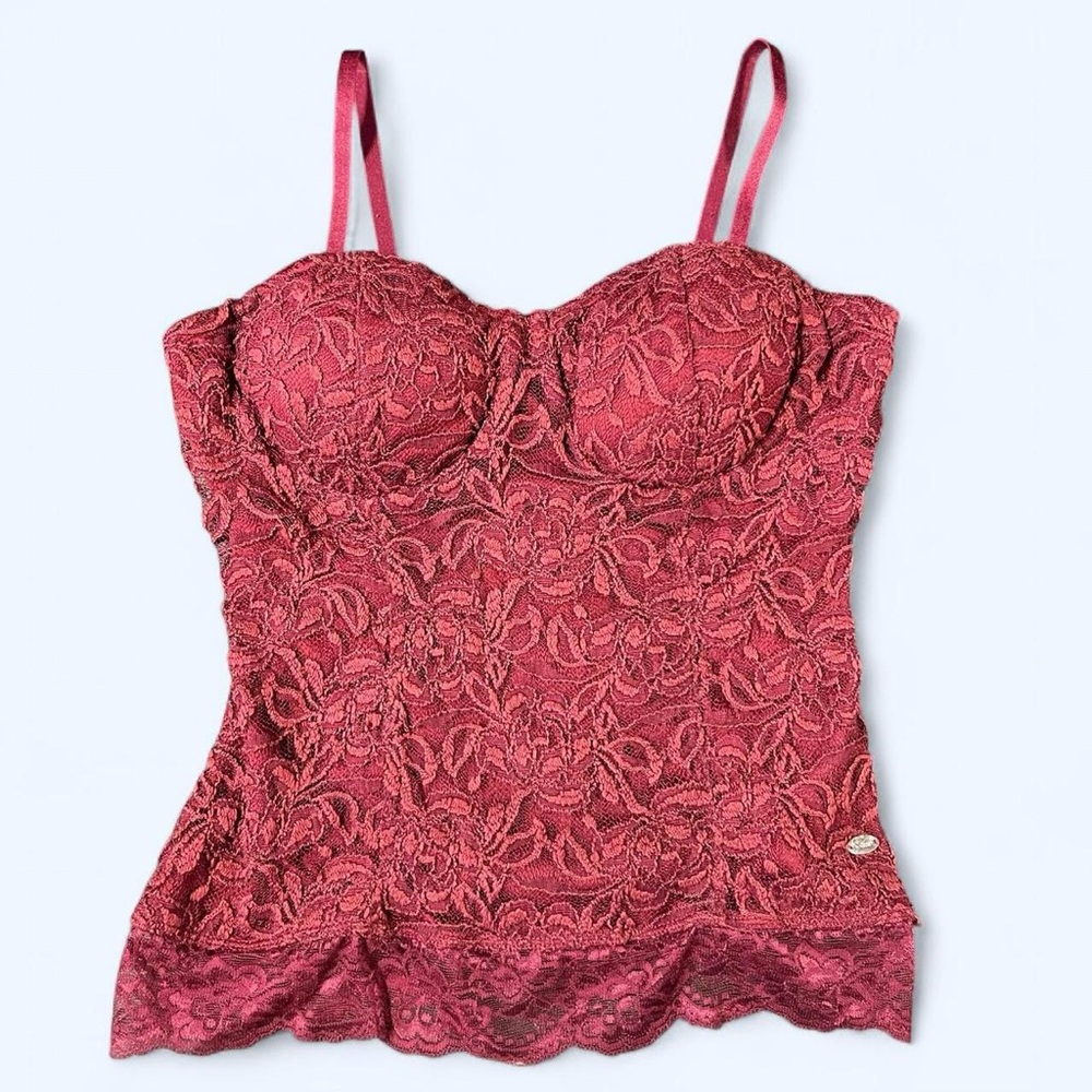 Y2K Bustier Lace Top Tank Strapless Medium Burgundy Guess Whimsygoth Fall Goth